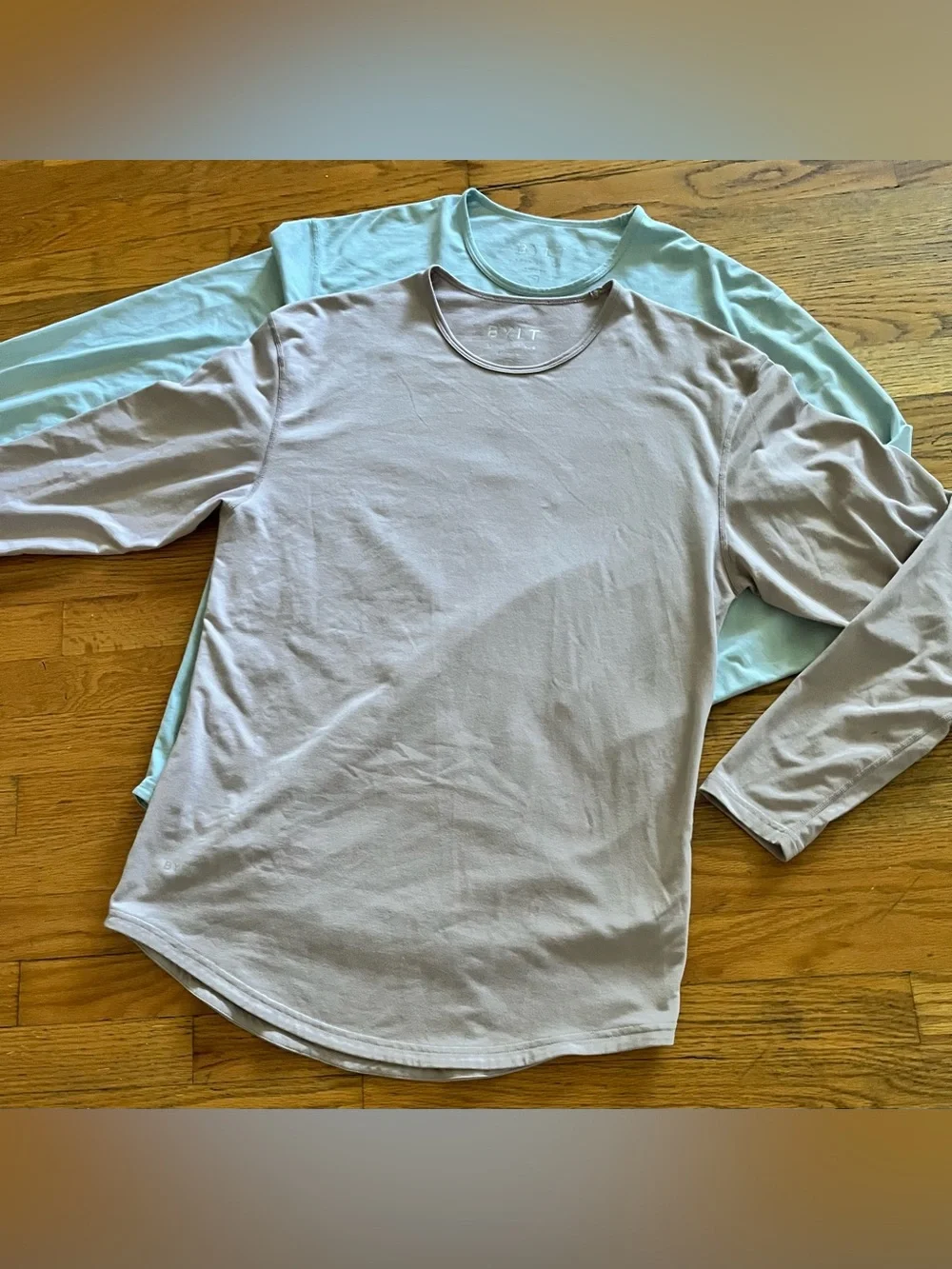 BYLT Basics Long Sleeve Tee in Mint Green/blue and Light Taupe